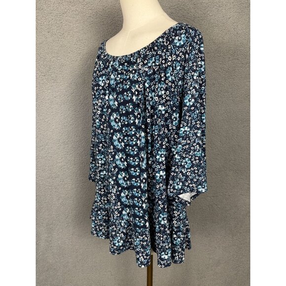 Style&Co. Women's Blue Blouse Floral Pattern 3/4 Sleeve Size 3XL New Without Tag - Picture 4 of 8